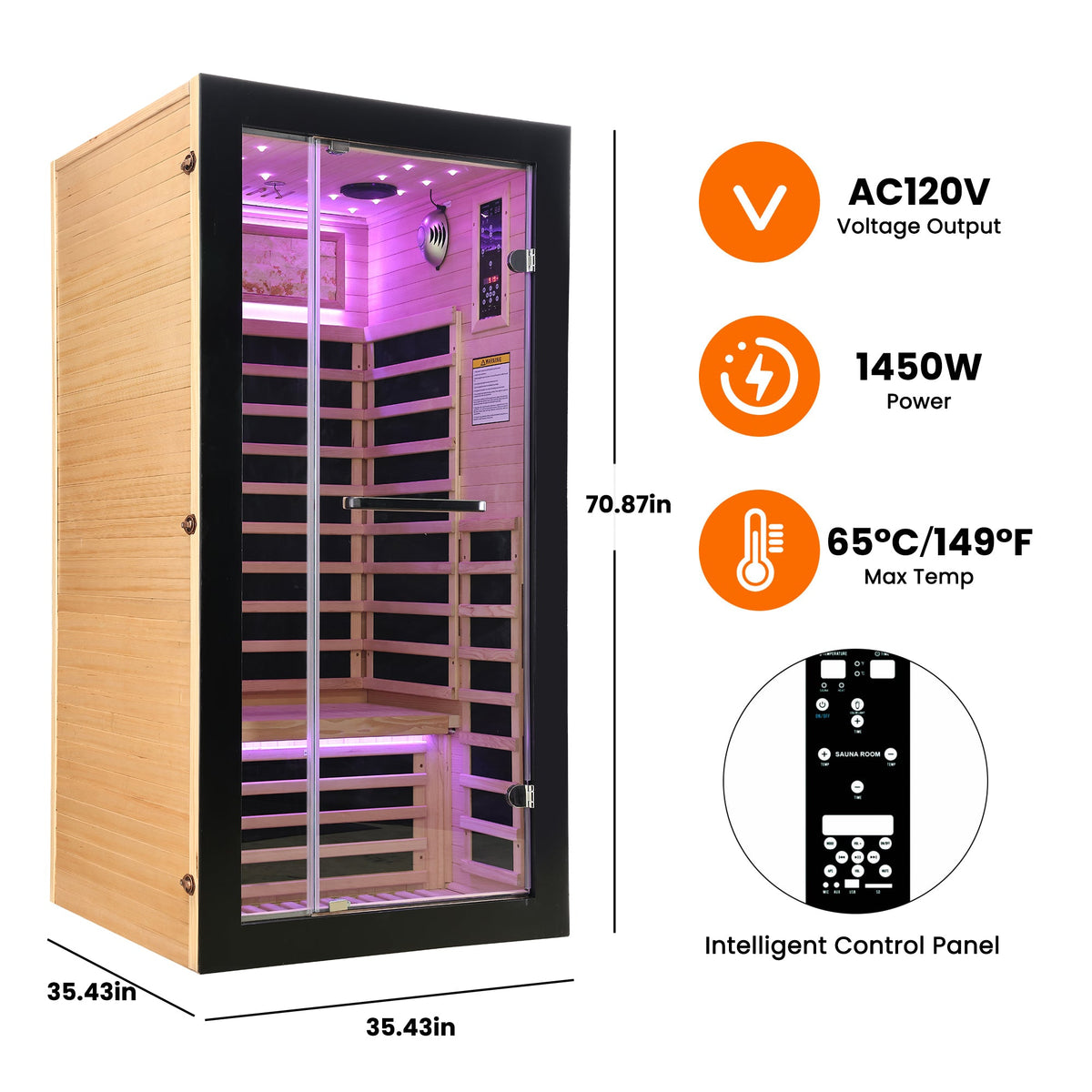HOSAUNA 1-Person Hemlock Sauna with Starlight Ceiling