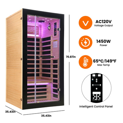 HOSAUNA 1-Person Hemlock Sauna with Starlight Ceiling