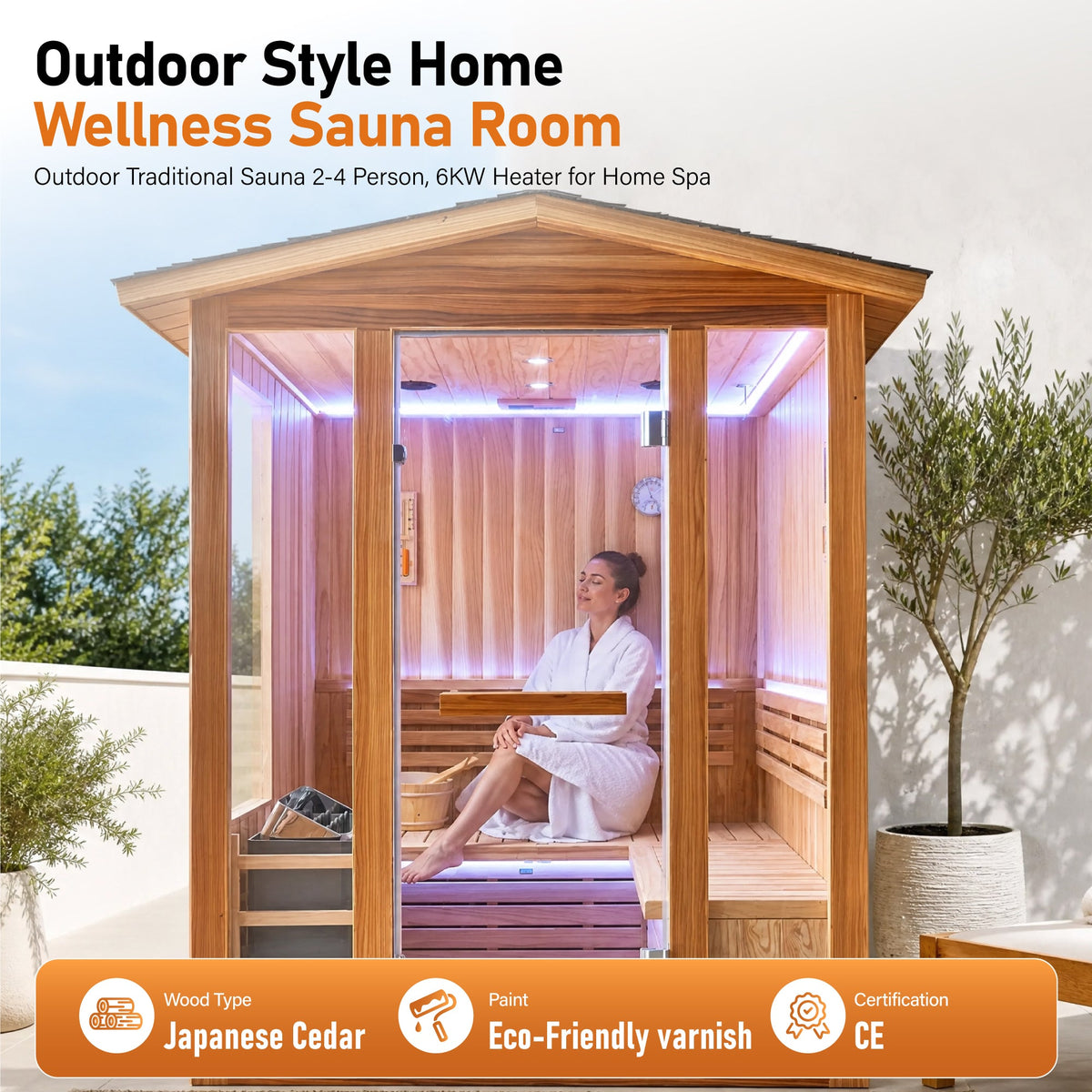 6000W Outdoor Traditional Steam Sauna | Cedar Wood | Up to 4 People