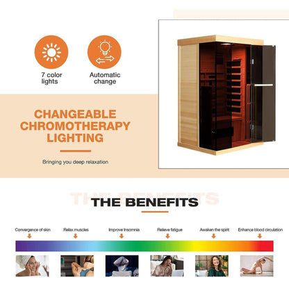 Valen Luxury 2-Person Low EMF Far-Infrared Sauna With Panoramic Tempered Glass | 2,000W