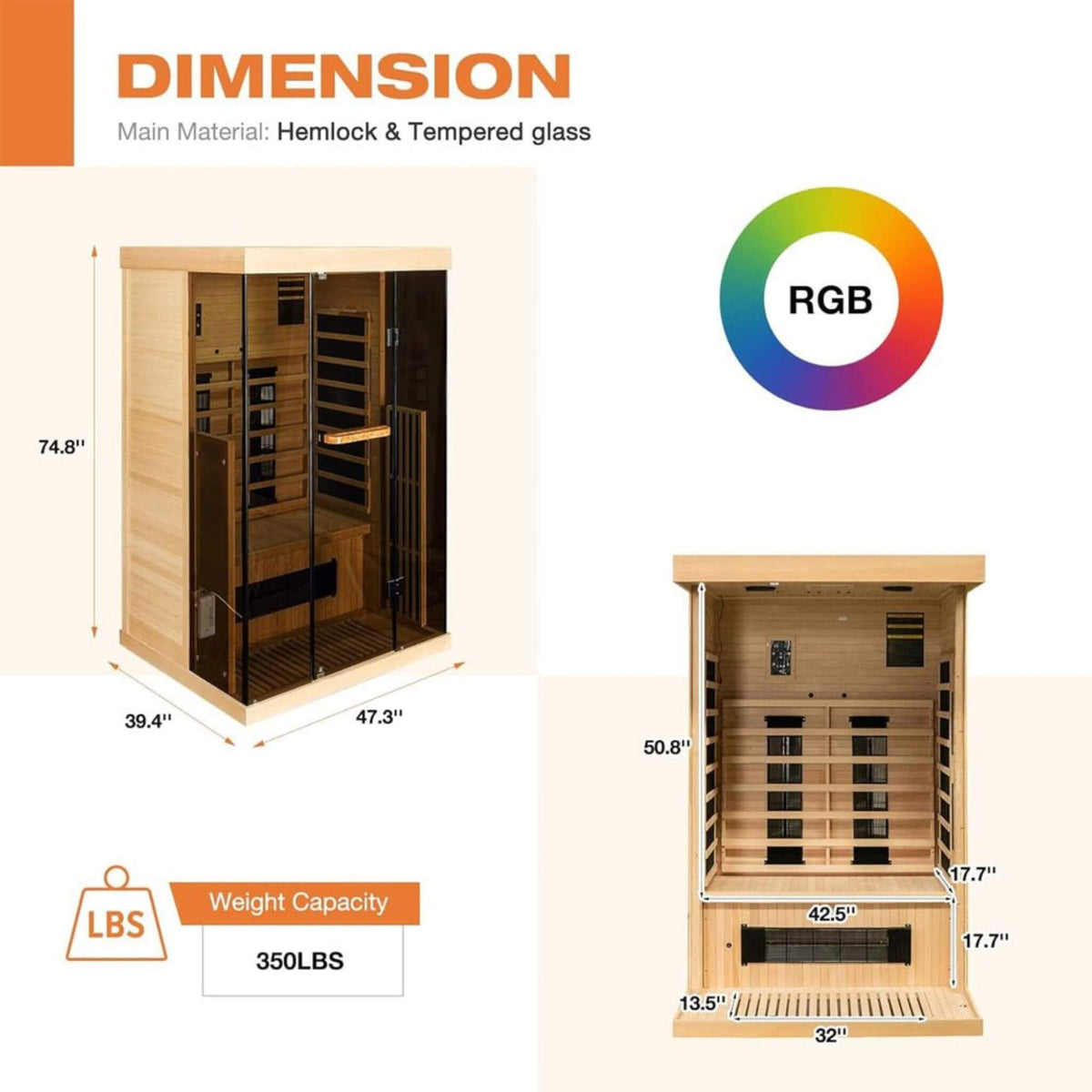 Valen Luxury 2-Person Low EMF Far-Infrared Sauna With Panoramic Tempered Glass | 2,000W