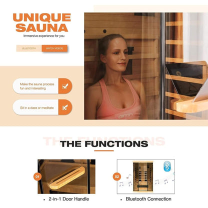 Valen Luxury 2-Person Low EMF Far-Infrared Sauna With Panoramic Tempered Glass | 2,000W