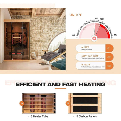 Valen Luxury 2-Person Low EMF Far-Infrared Sauna With Panoramic Tempered Glass | 2,000W