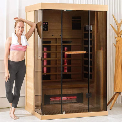 Valen Luxury 2-Person Low EMF Far-Infrared Sauna With Panoramic Tempered Glass | 2,000W