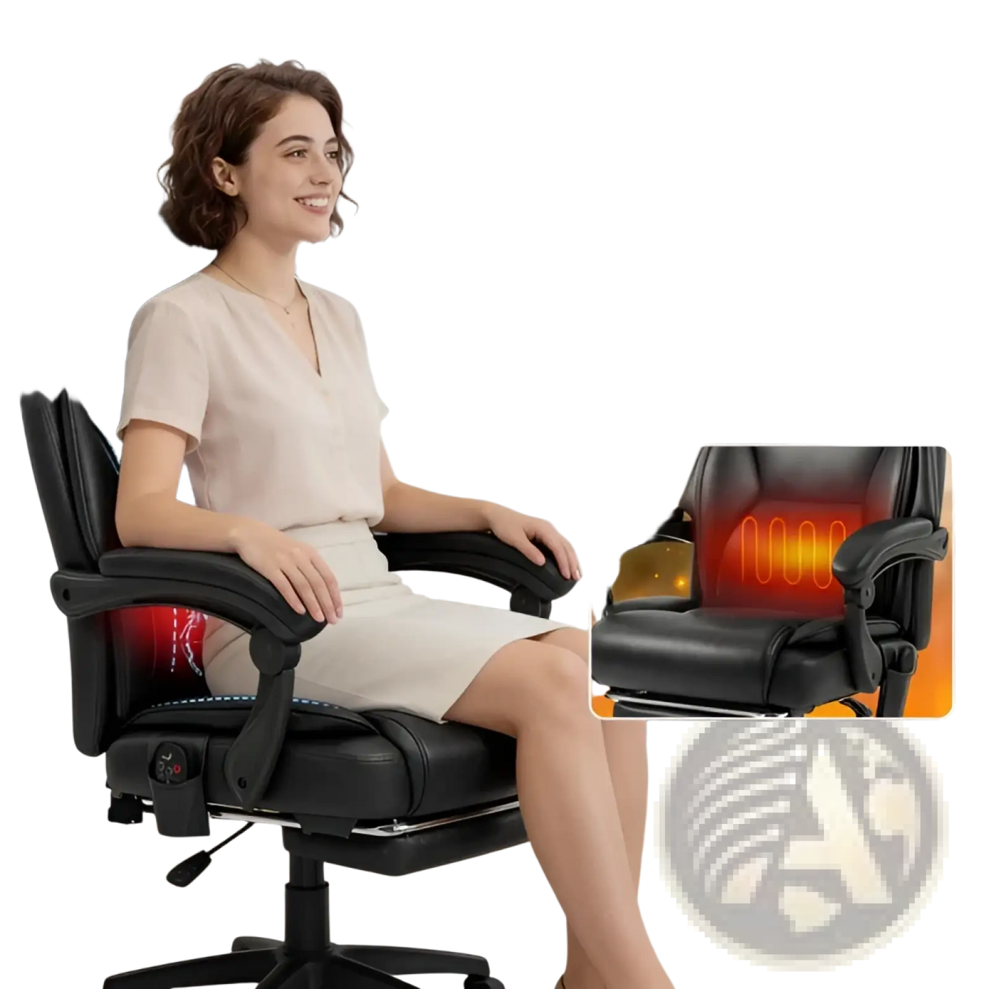 Executive Massage Office Chair | Heat, 6-Point Vibration Massage, Reclining with Footrest | Black