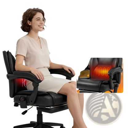 Executive Massage Office Chair | Heat, 6-Point Vibration Massage, Reclining with Footrest | Black