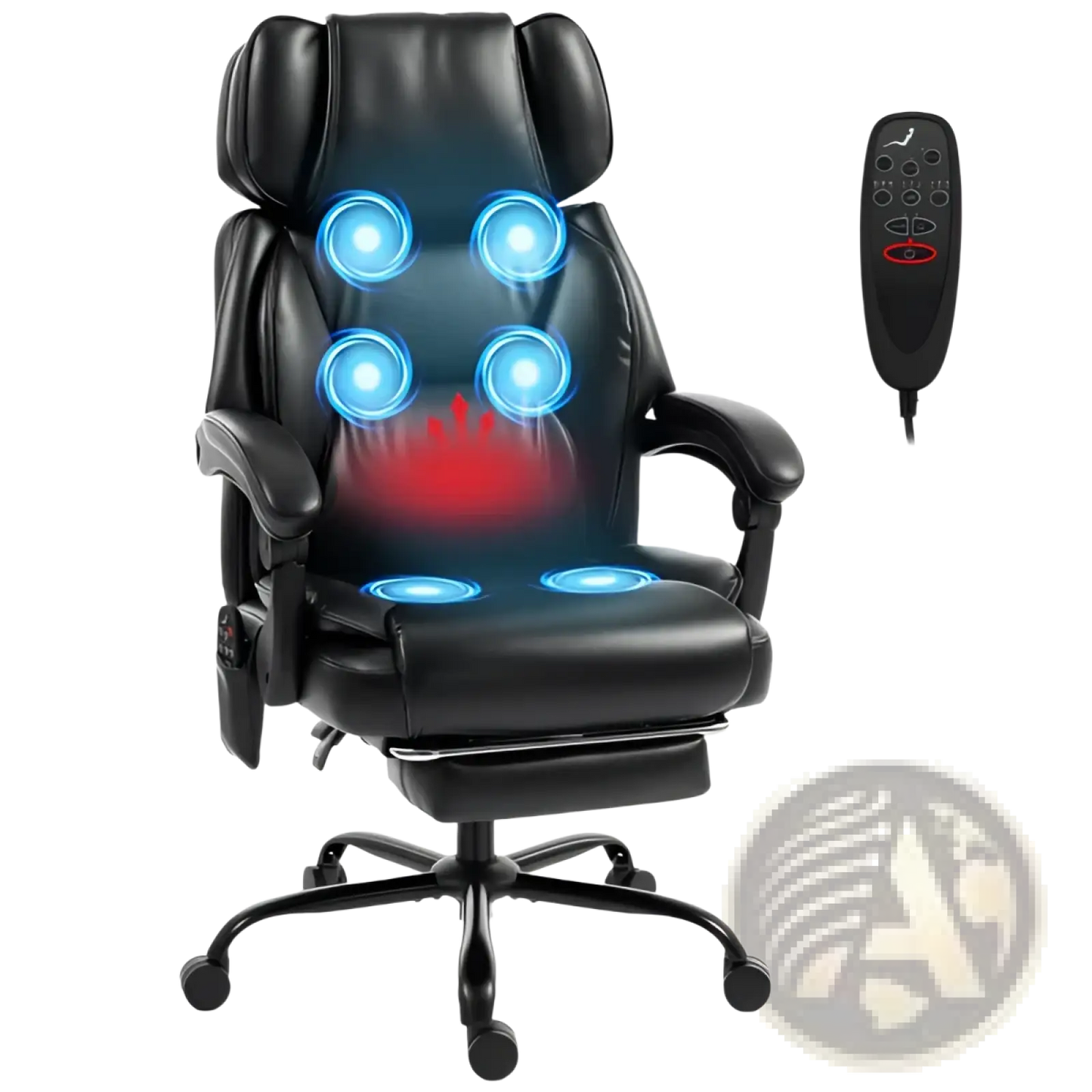 Executive Massage Office Chair | Heat, 6-Point Vibration Massage, Reclining with Footrest | Black
