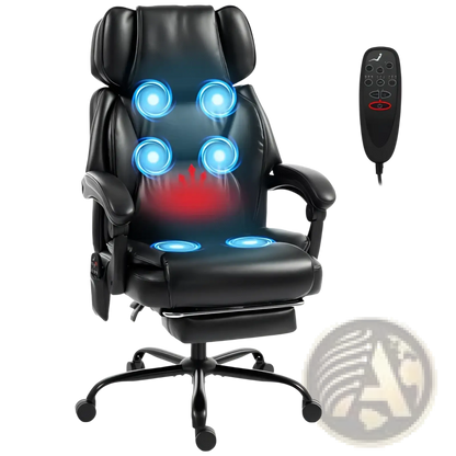 Executive Massage Office Chair | Heat, 6-Point Vibration Massage, Reclining with Footrest | Black