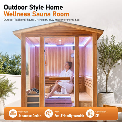 Solenne Outdoor 4-Person Traditional Sauna with Heater