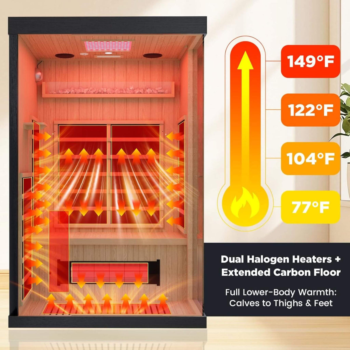 Pandora Premium 2-Person Indoor Infrared Sauna With Red Light Therapy & Himalayan Salt Rocks