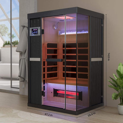 Pandora Premium 2-Person Indoor Infrared Sauna With Red Light Therapy & Himalayan Salt Rocks