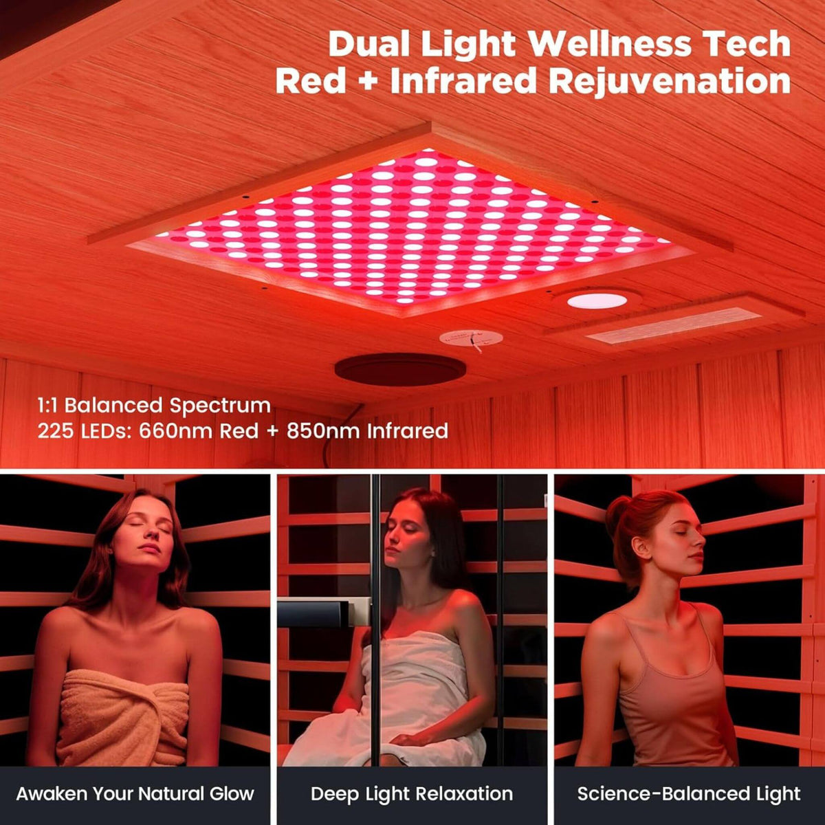 Pandora Premium 2-Person Indoor Infrared Sauna With Red Light Therapy & Himalayan Salt Rocks