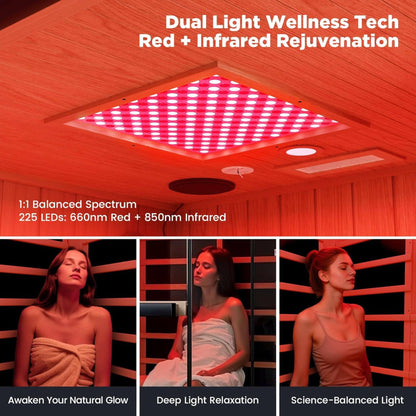 Pandora Premium 2-Person Indoor Infrared Sauna With Red Light Therapy & Himalayan Salt Rocks