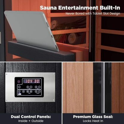 Pandora Premium 2-Person Indoor Infrared Sauna With Red Light Therapy & Himalayan Salt Rocks