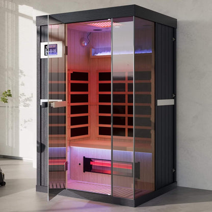 Pandora Premium 2-Person Indoor Infrared Sauna With Red Light Therapy & Himalayan Salt Rocks