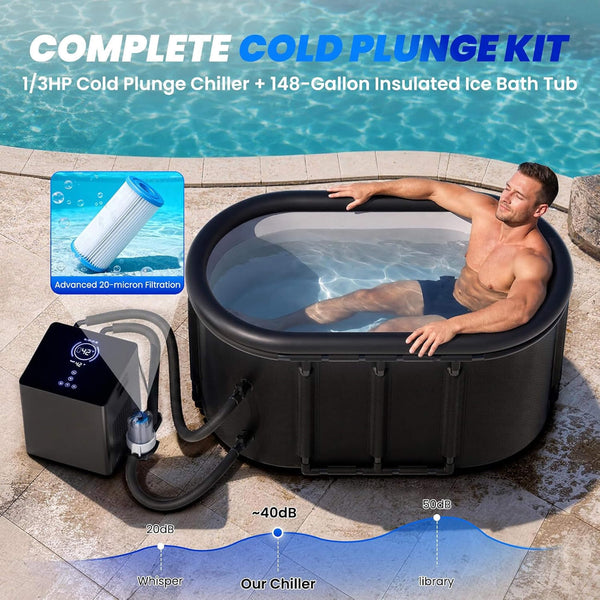 FCP Premium 2XL 148-Gallon Cold Plunge Tub Kit with 1/3 HP Chiller, Filter & Pump — SAK70245