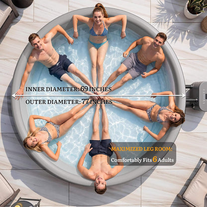 6-Person Inflatable Hot Tub, 77-Inch Drop-Stitch Spa, 180 Air Jets, Thermal Cover