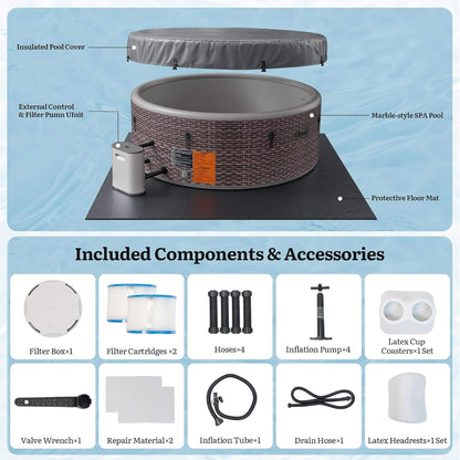 6-Person Inflatable Hot Tub, 77-Inch Drop-Stitch Spa, 180 Air Jets, Thermal Cover