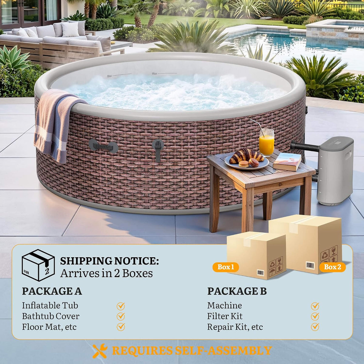 6-Person Inflatable Hot Tub, 77-Inch Drop-Stitch Spa, 180 Air Jets, Thermal Cover