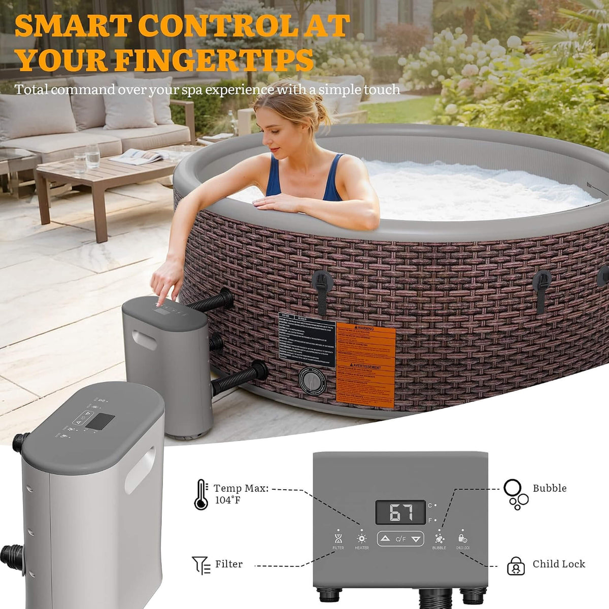 6-Person Inflatable Hot Tub, 77-Inch Drop-Stitch Spa, 180 Air Jets, Thermal Cover