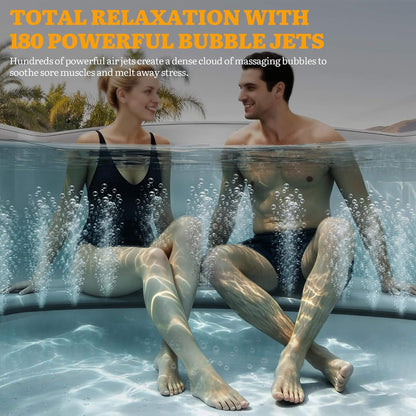 6-Person Inflatable Hot Tub, 77-Inch Square Spa, 180 Bubble Jets, 104°F, Natural Stone Design