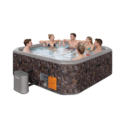 6-Person Inflatable Hot Tub, 77-Inch Square Spa, 180 Bubble Jets, 104°F, Natural Stone Design