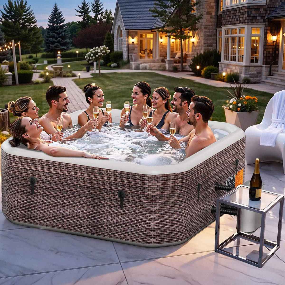 8-Person Inflatable Hot Tub with 220 Bubble Jets, 104°F Heating & Digital Controls