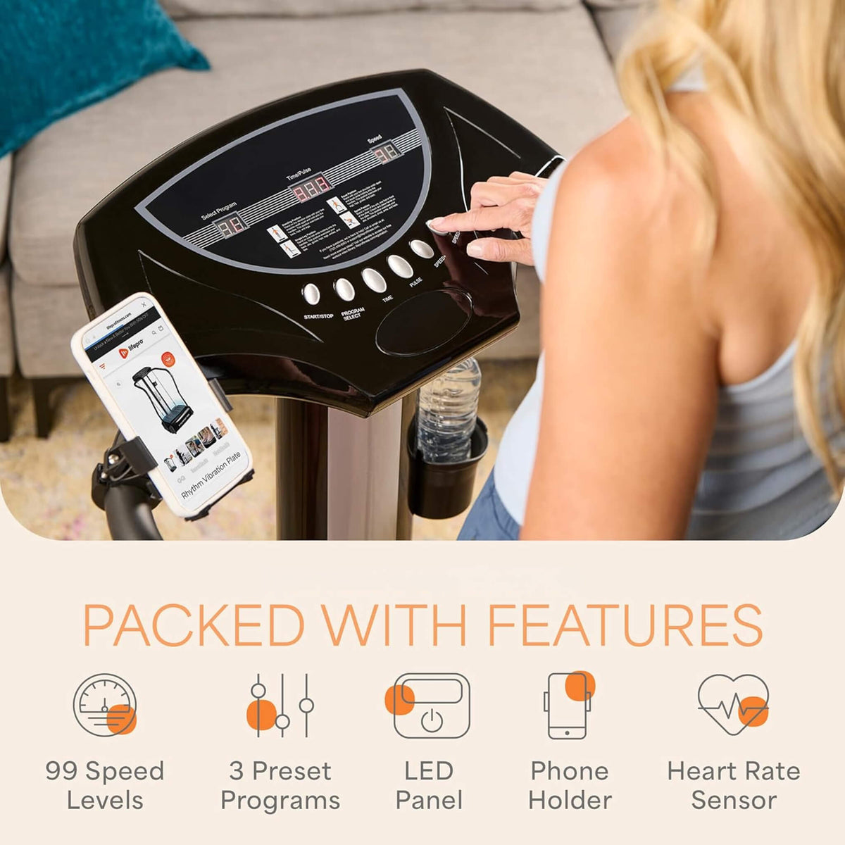 Premium Vibration Plate Exercise Machine with Handles and 99 Speed Levels