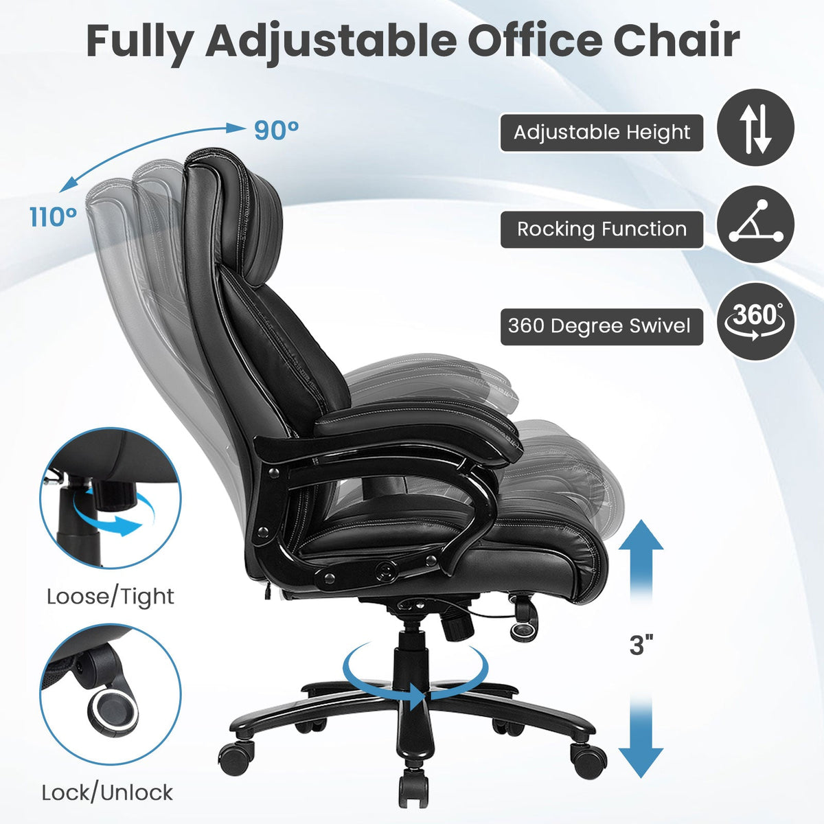 Big & Tall Massage Office Chair with 400 lb Capacity, Vibrating Massage & Adjustable Height