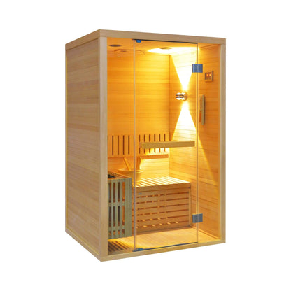 Alpine Premium 2-Person 3KW Hemlock Wood Sauna With LED Wall Light