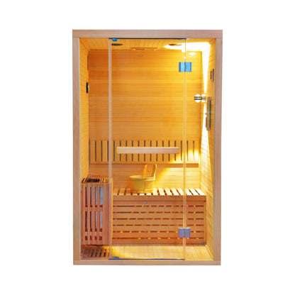 Alpine Premium 2-Person 3KW Hemlock Wood Sauna With LED Wall Light