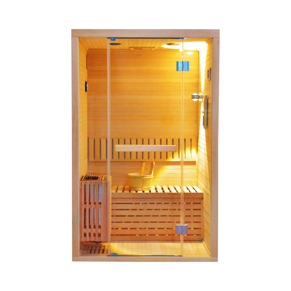 Alpine Premium 2-Person 3KW Hemlock Wood Sauna With LED Wall Light