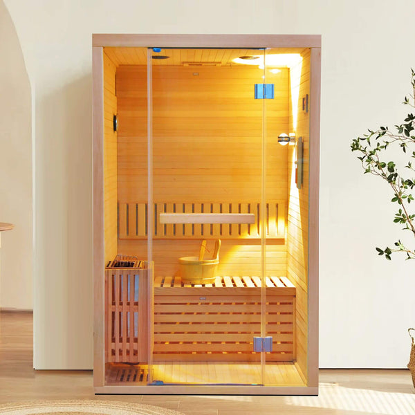 Alpine Premium 2-Person 3KW Hemlock Wood Sauna With LED Wall Light