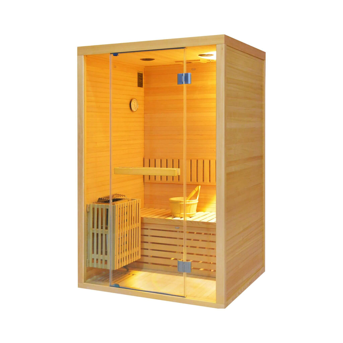 Alpine Premium 2-Person 3KW Hemlock Wood Sauna With LED Wall Light